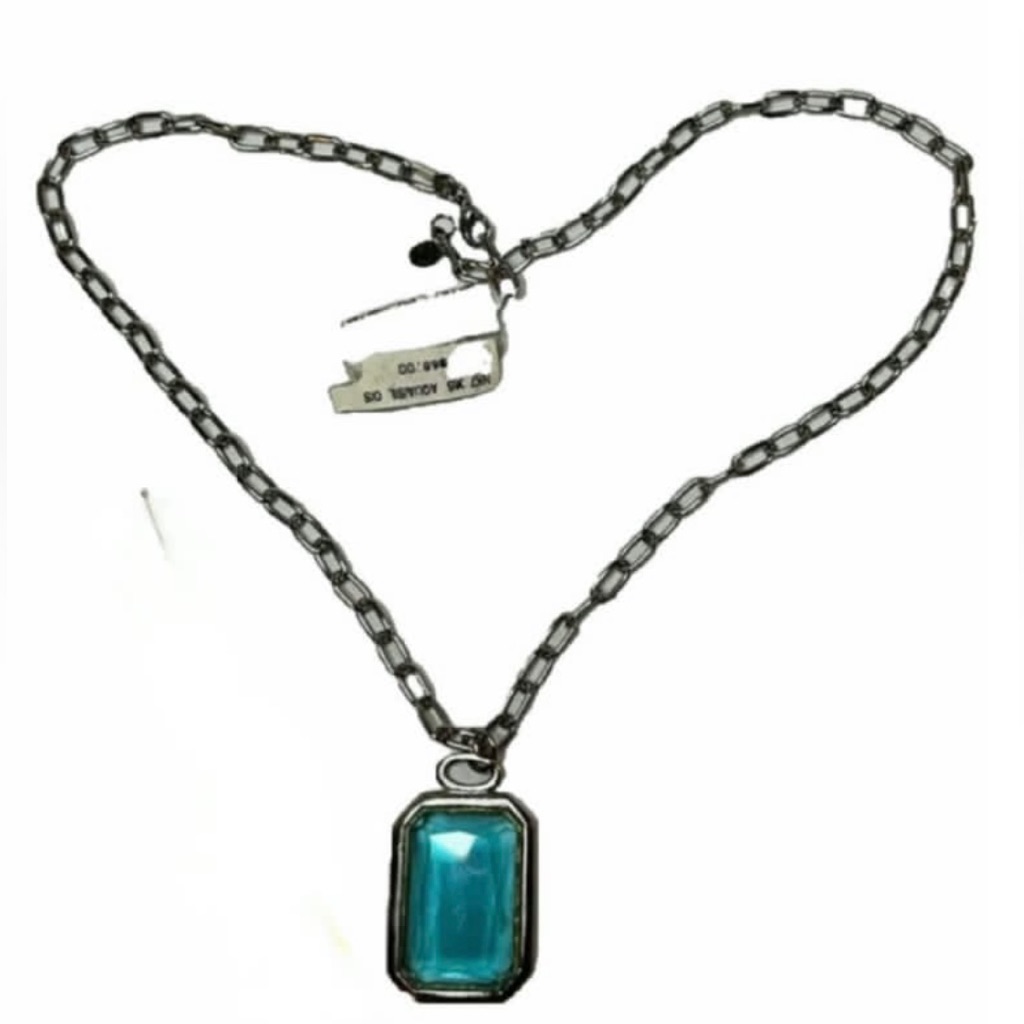 Nwt Noir Necklace Approx 25 Length Around - Silver Tone With Blue Stone 38$